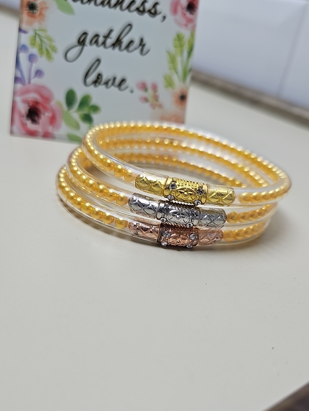 All Weather Womens Bangles Yellow Pearl. Three Queen (Not Budhagirls)